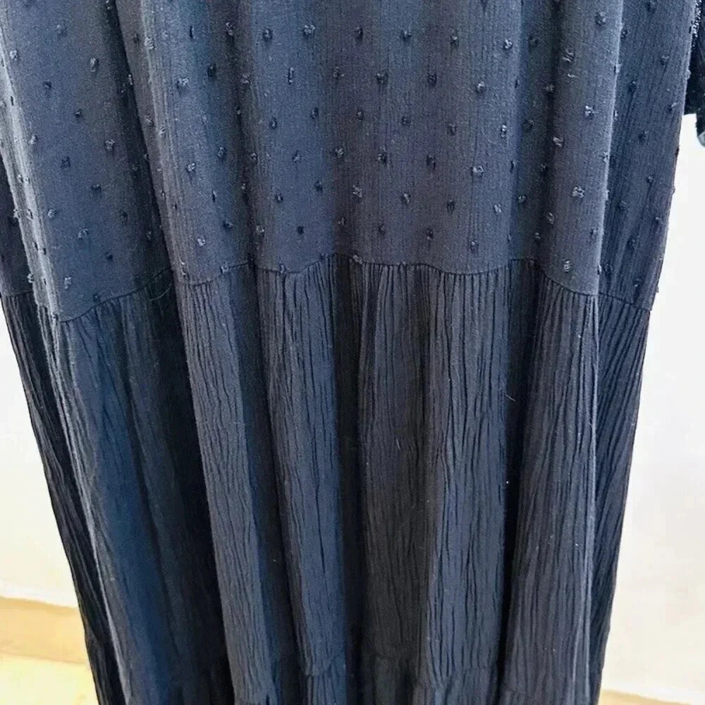 NWT SONOMA Women Short Sleeve Pullover Keyhole Neck Lined Black Maxi Dress Sz 4X - Picture 3 of 12